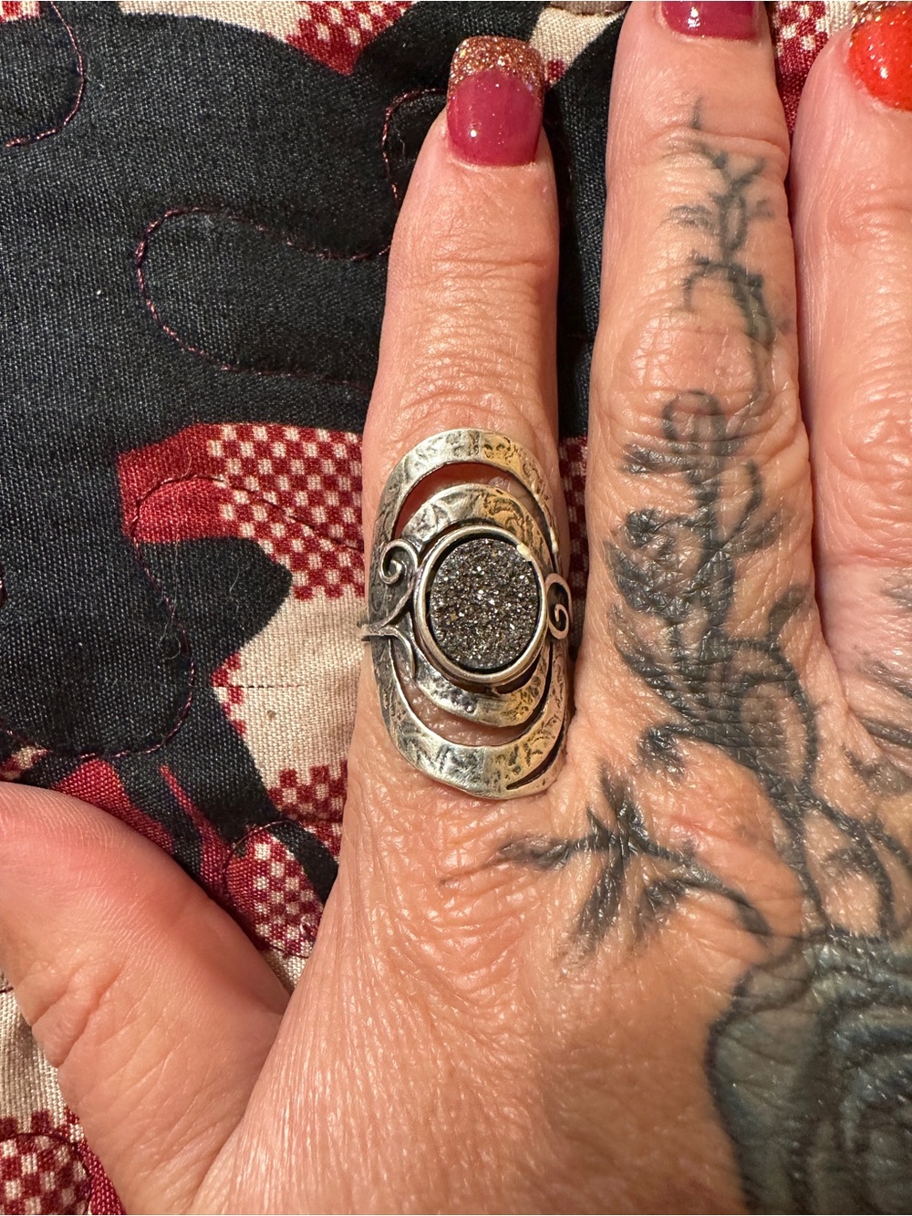 Sterling Silver Druzy Statement Ring - Gray